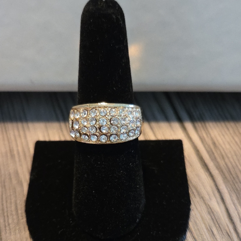 Goldtone And Crystal Ring